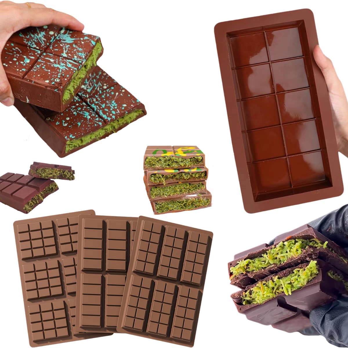 Dubai Chocolate Mold Silicone Waffle Mold Handmade Pistachio Filling Long Shape Size Mold In Stock