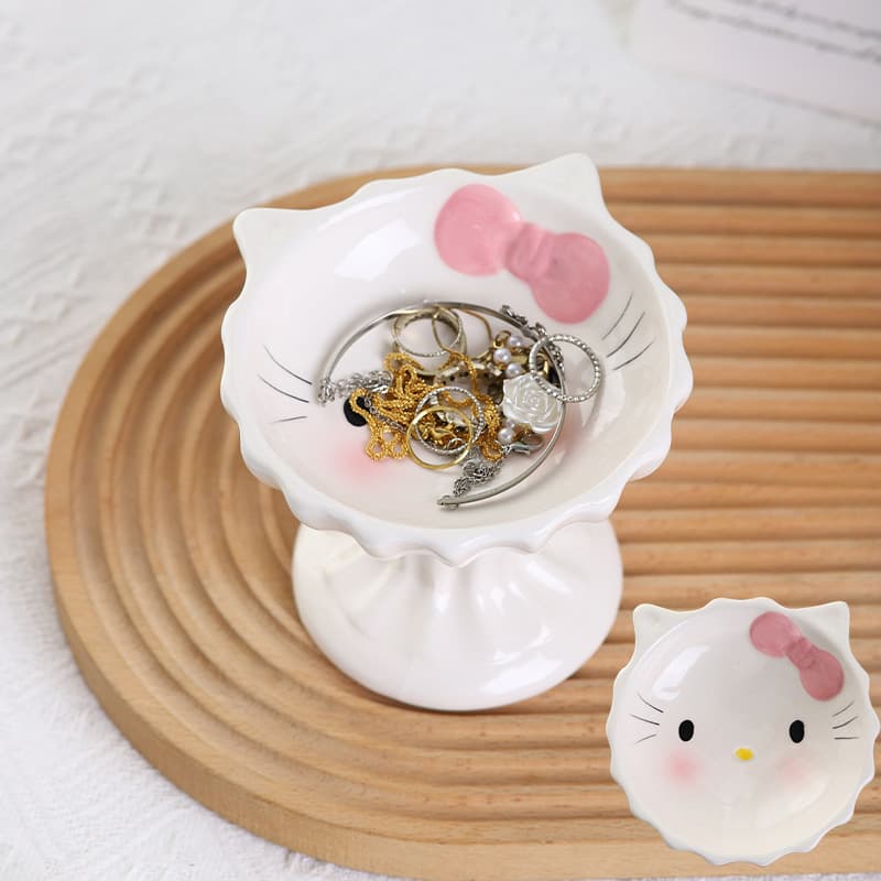 Cute Hello Kitty ceramic tray, high-value home decoration, ornament, key and jewelry storage box, creative
