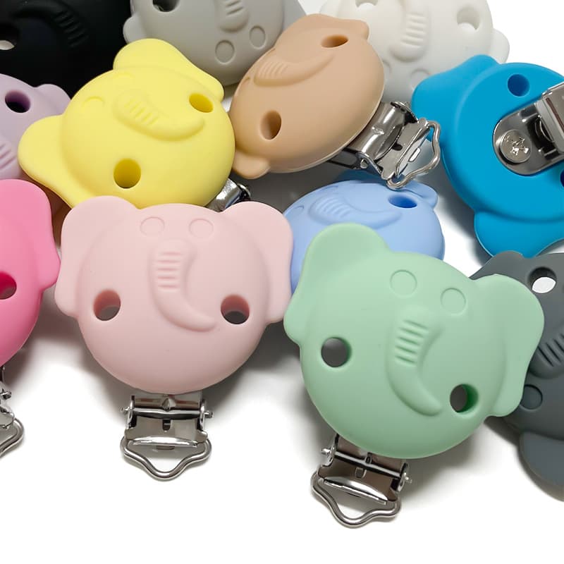 Elephant Silicone Pacifier Clip DIY Cartoon Pacifier Chain Metal Clip Teething Anti-Drop Chain Pacifier Clip