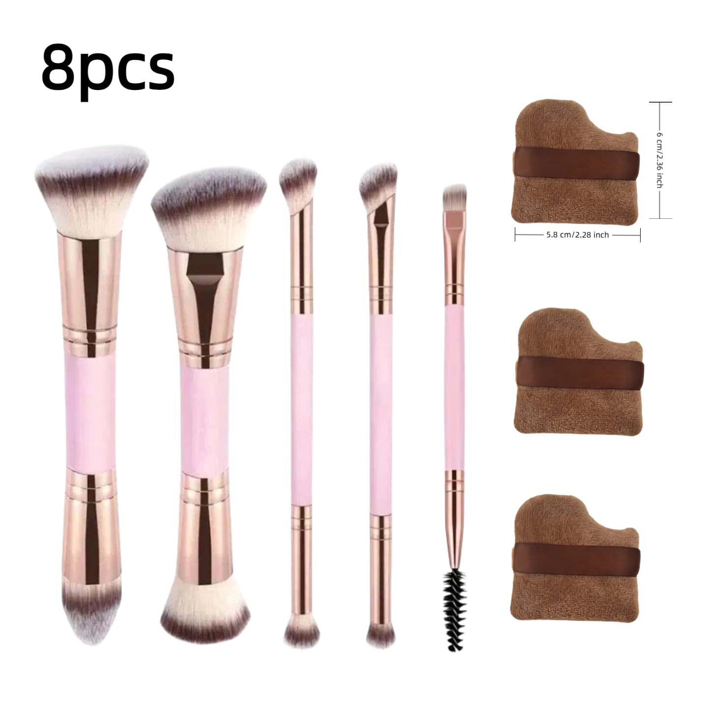 Cross-border 5-Piece Dual-Ended Makeup Brush Set Foundation Blush Brush Three-Color Soft Bristle Contour Brush Powder Brush Beauty Tools for Export