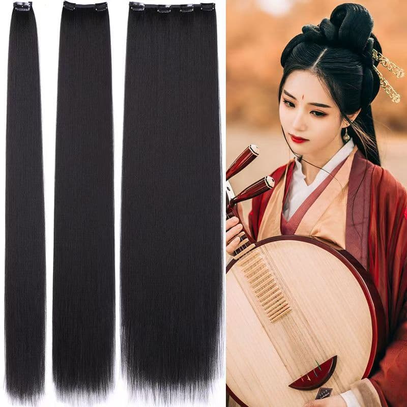 Hanfu Hair Extension Piece for Women, One-Piece Clip-In Thick Cornrow Hair Weft, Ancient Hanfu Long Straight Hair Extension