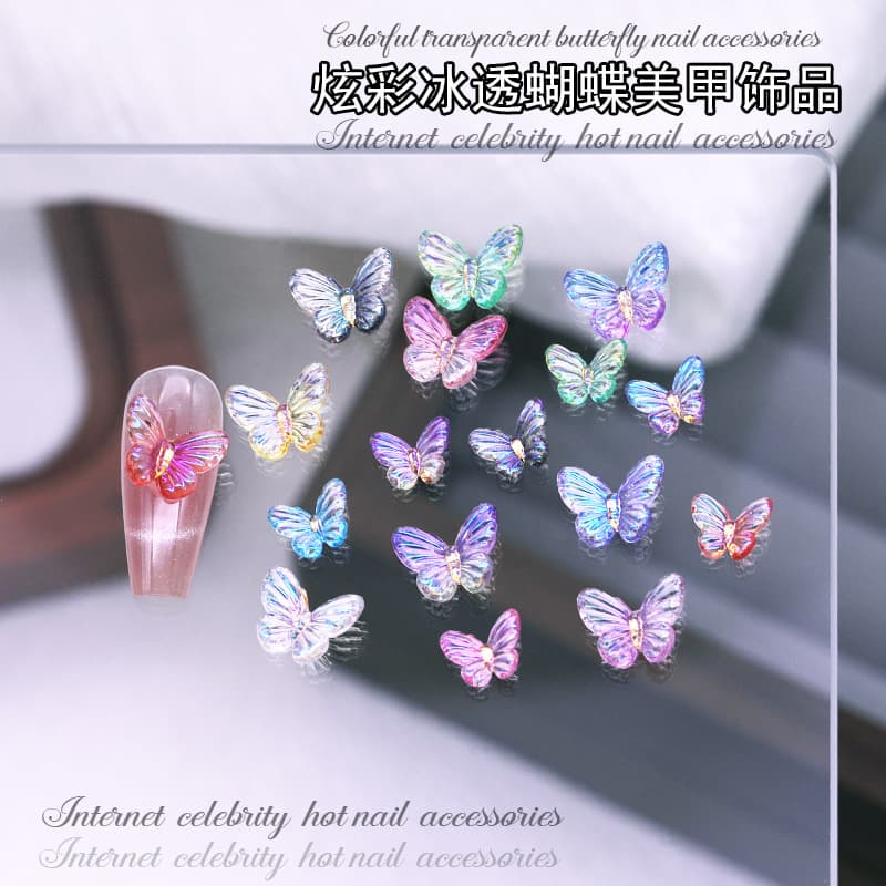 Aurora Elf Butterfly Nail Accessories Internet Celebrity New Gradient Colorful Three-Dimensional Fairy Butterfly Resin Nail Art Accessories