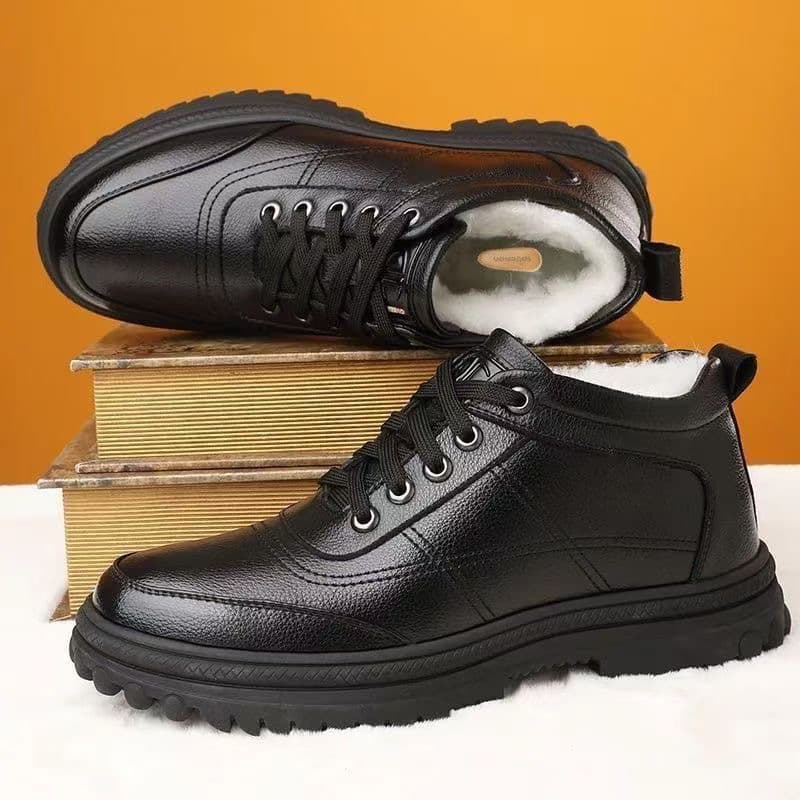 X Cotton Shoes Men's Shoes Winter Autumn Winter Men's Fleece Lined Thickened Warm Dad High Top Leather Shoes Anti-Slip Casual
