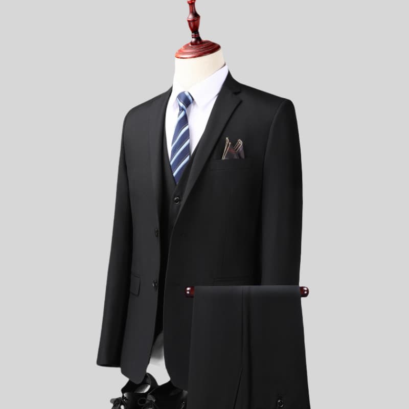 Men's Slim Fit Suit Set, Business Casual Wedding Office Korean Style Three-Piece Suit, Best Man Group Uniform