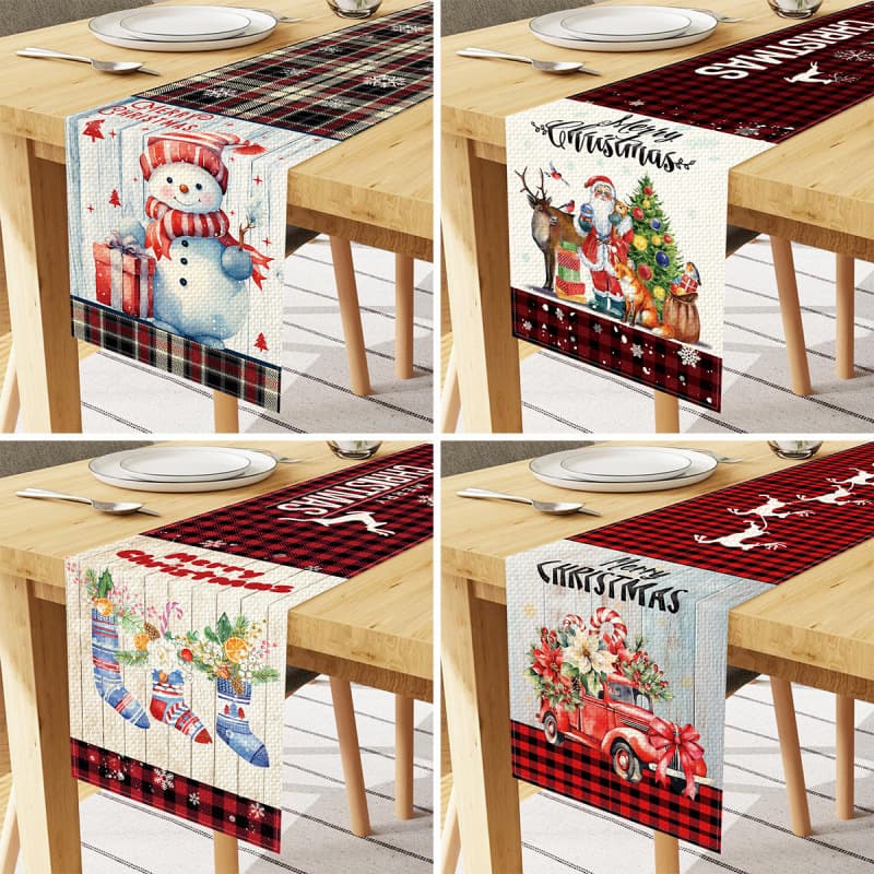 Christmas Cartoon Linen Printed Table Runner, Nordic Cross-Border Western Restaurant Decorative Dining Table Cloth, Tea Towel, Wholesale