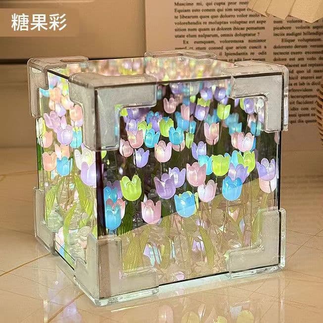Tulip Flower Field Magic Cube Night Light DIY Craft Kit for Valentine's Day Gift for Girlfriend Couple Gift