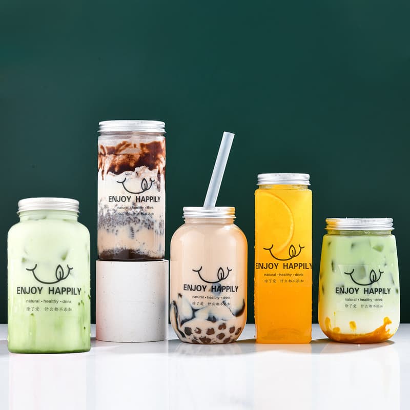 350ml Plastic Bottle Chubby Juice Beverage Bottle Cylindrical Disposable Plastic Cup Milk Tea Cup with Aluminum Lid