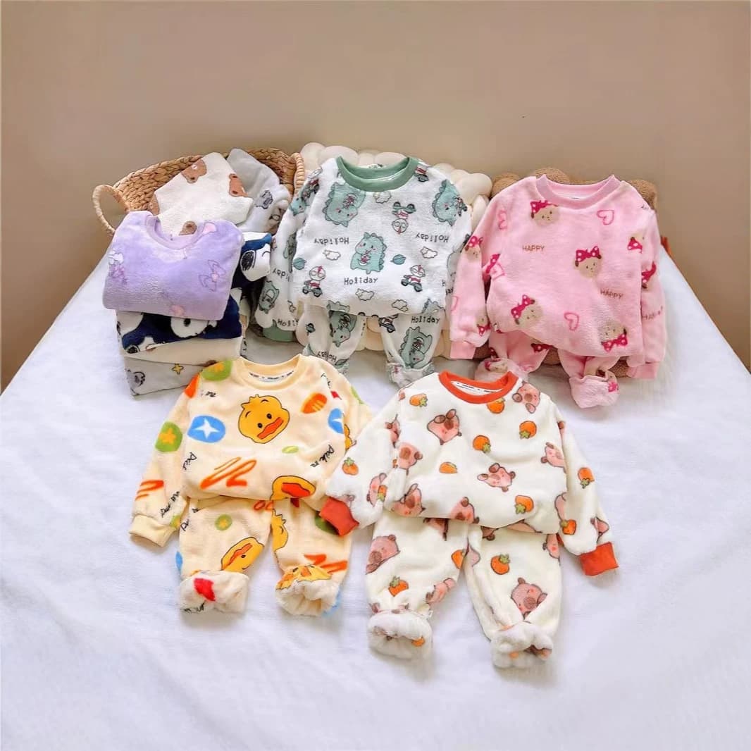 Kids Flannel Cartoon Cute Homewear Fall Winter New Style Casual Pajama Set