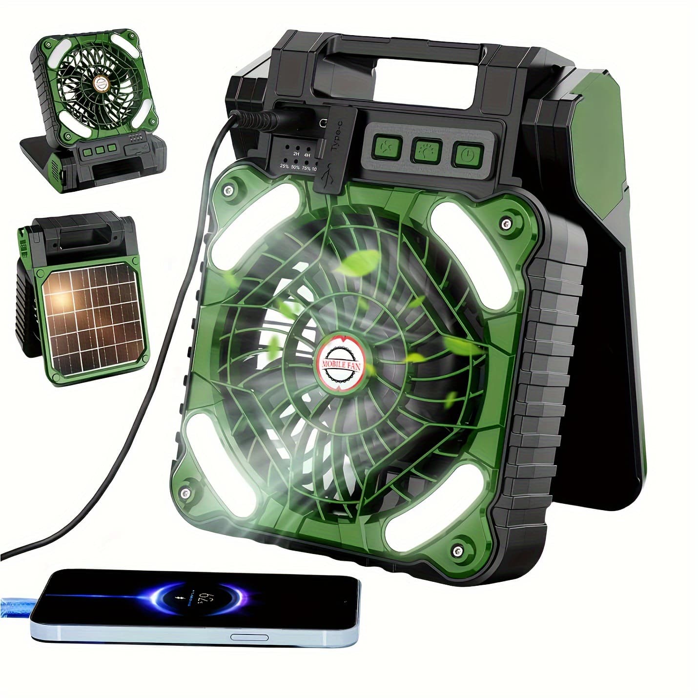 Cross-border bestseller solar charging fan light, portable for camping and fishing, dual USB, lightweight foldable fan