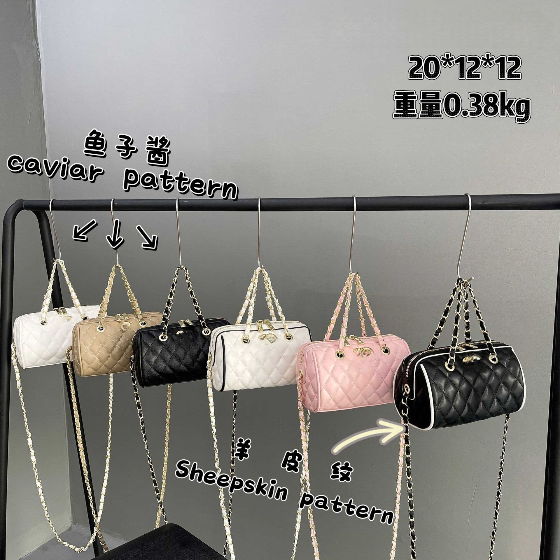 Classic Foreign Trade Chanel-Style Pillow-Shaped Crossbody Handbag for Women, Boston Bag with Caviar Leather Texture, Women's Bag for Cross-Border Trade