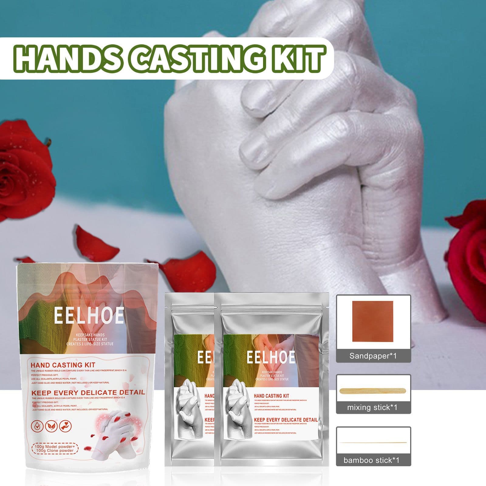EELHOE Couple Hand Mold Clone Powder, Materials for Making Infant 3D Hand and Foot Models as Valentine's Day Gifts