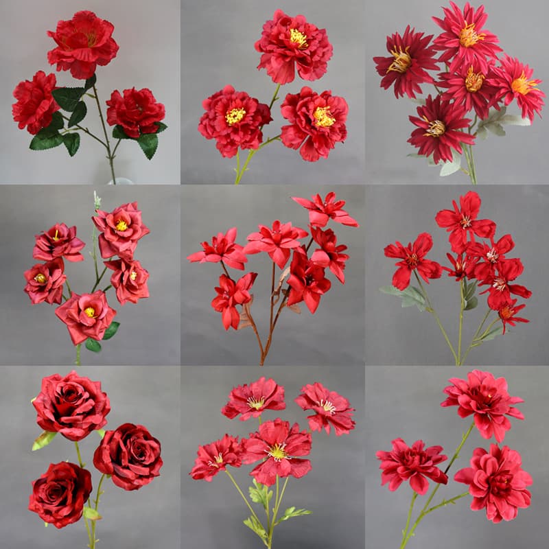 Wine Red Artificial Flowers for Wedding, Hotel Ceiling Hanging Flower Row Decoration, Silk Flowers Fake Flowers Artificial Flower Arrangement