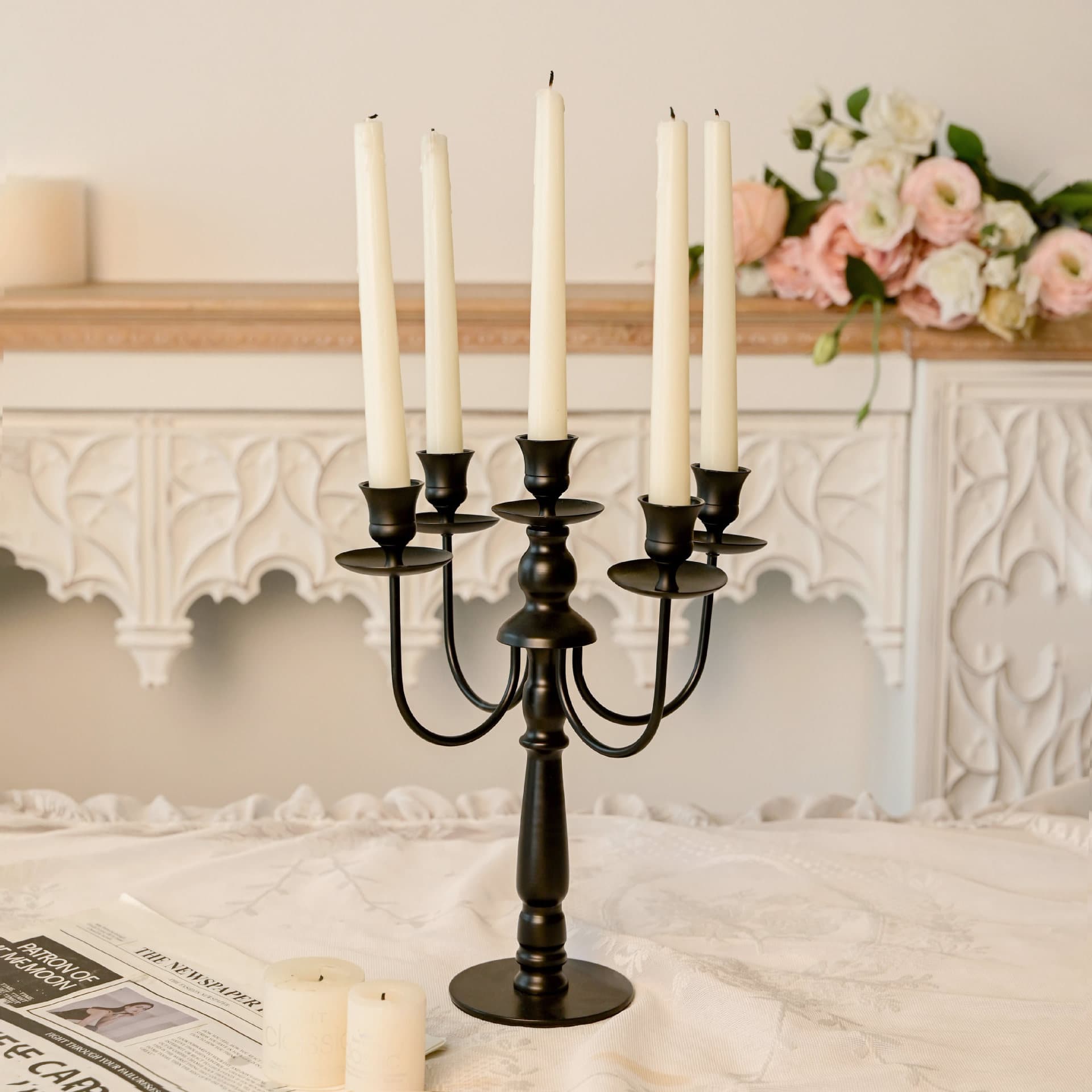 Vintage Candle Holder Black Iron Medieval Candle Stand French Style European Table Candle Holder Decoration Prop