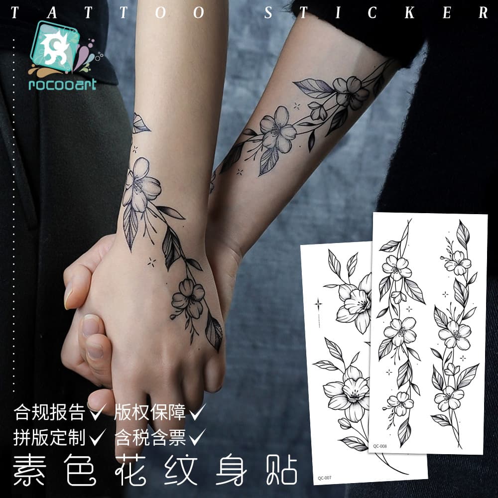 New Cross-Border Sketch Flower Tattoo Sticker High-End Butterfly Black and White Rose Waterproof Small Fresh Temporary Tattoo