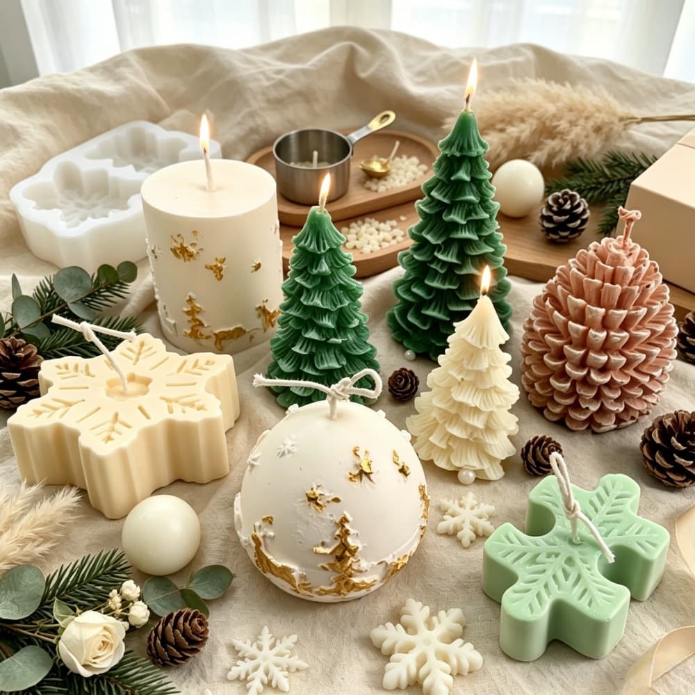 Christmas Tree Aromatherapy Candle Mold Silicone Gypsum Ornament Deer Fruit Santa Claus Ice Grid Model Gift Handicrafts