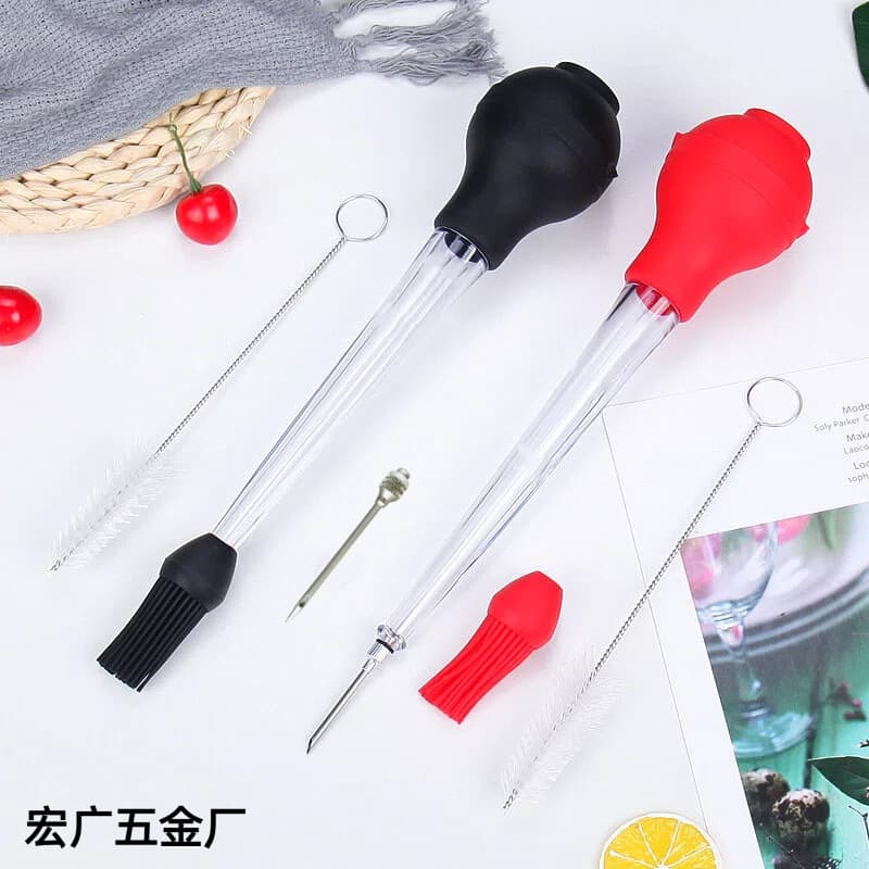 In-Stock Turkey Injector with Silicone Spice Pump, Barbecue Tool Kit Including Silicone Oil Drip Tube and Cleaning Brush