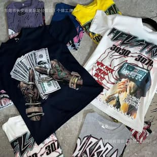 African Hot-Selling Graffiti Style Oversized Drop Shoulder Heavyweight 400g AB Printed Streetwear T-Shirt Export Cross-Border T-shirt