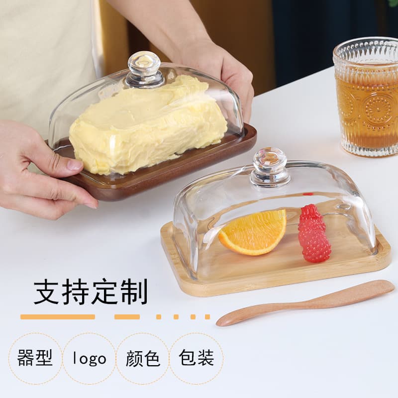 Amazon Temu Bestselling Butter Dishe Set with Glass Lid and Wooden Base - Exquisite High Borosilicate Glass Butter Box