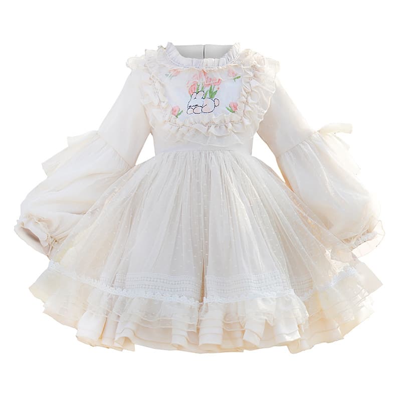 Girls Lolita Princess Dress Children's Lolita Gown Lace Tulle Tutu Baby First Birthday Party Dress