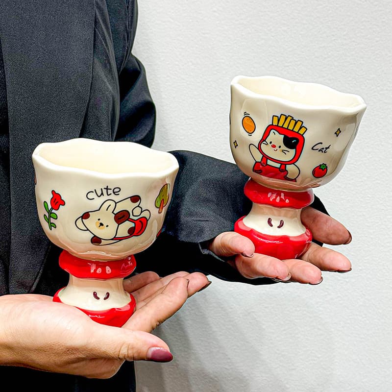 Ins-Style Premium Household Water Cup, Handheld Ceramic Coffee Cup, Cute Stemmed Cup for Men and Women, Couple Cup for Cross-Border Sales