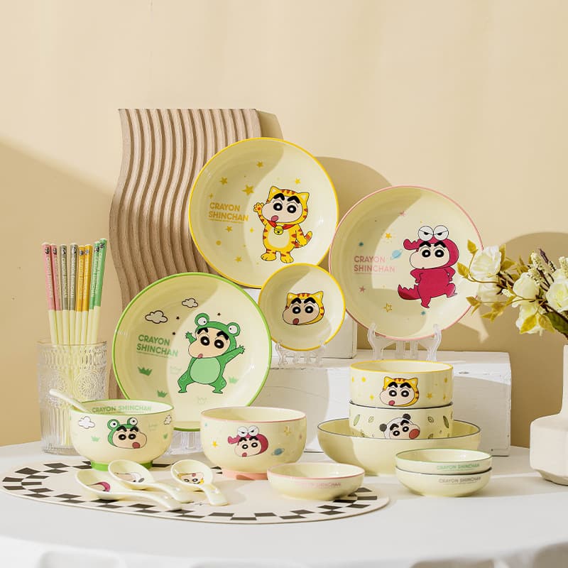 Single Serving Tableware Set Crayon Shin-chan Animal Series Ceramic Rice Bowl Cute High Appearance Bowl and Plate Set Gift Box