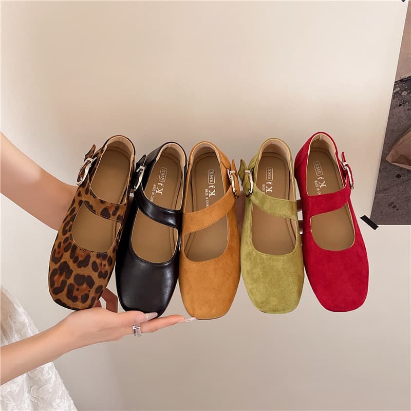 Vintage Suede Soft Sole Mary Jane Shoes for Women 2026 Summer New with Dresses Single Strap Flat Ballet Shoes
