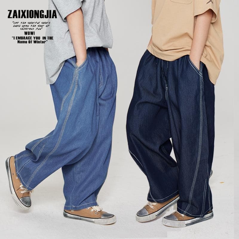 Boys' Pants Two Colors Summer New Lightweight Faux Denim Cropped Pants Kids Clothing Mosquito-Proof Air-Conditioning Pants Breathable Elastic Waist