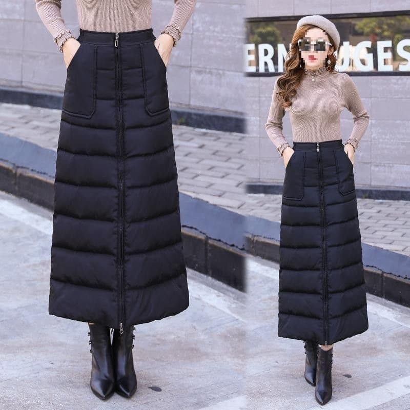 New Winter Skirt Windproof Warm Zipper Down Cotton Midi Skirt Fashion Plus Size Winter Skirt