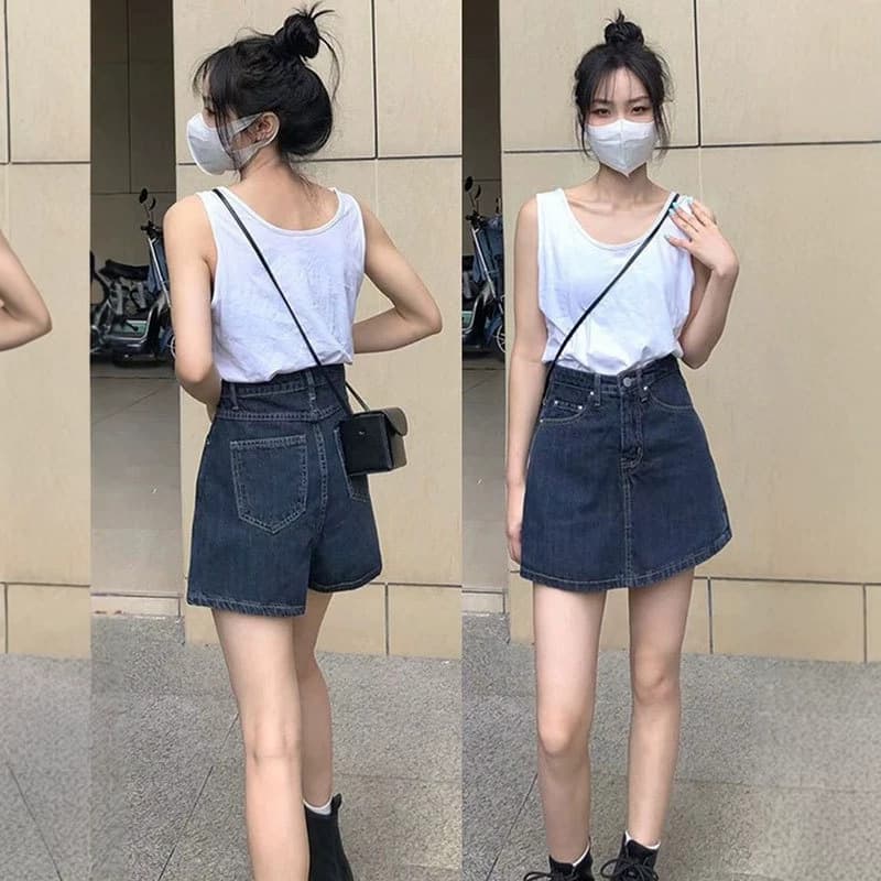Large size pear-shaped figure high-waisted denim skirt for women in summer to prevent exposure and look slim for small people A-line shorts skirt