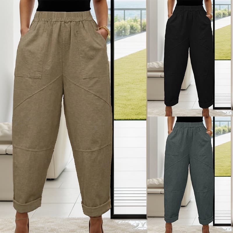 2024 new autumn and winter women's clothing Amazon wish European and American cross-border harem pants fashionable solid color pocket casual pants for women