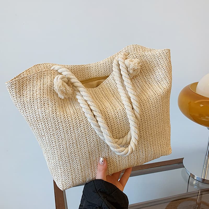 2024 Women's Large Capacity Beach Bag Tote Bag, Stylish and Trendy Korean Style Shoulder Bag Woven Bag