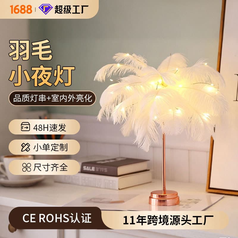 LED Battery Box USB Dual-Use Bedroom Feather Small Night Light Creative Gift Room Decoration Lighting Decorative Lamp