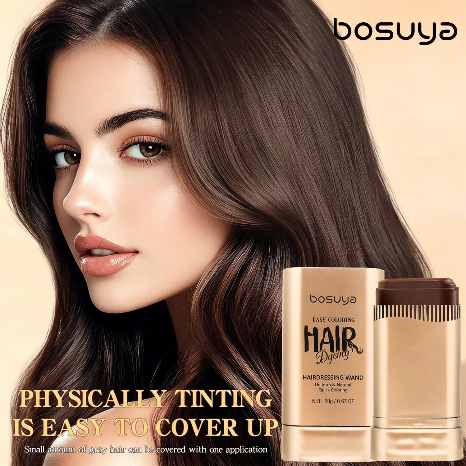 Cross-border Bosuya Natural Hair Color Stick, One-time Natural Gray Hair Coverage Comb Dye, Instant Emergency Touch-Up Hair Color Pen