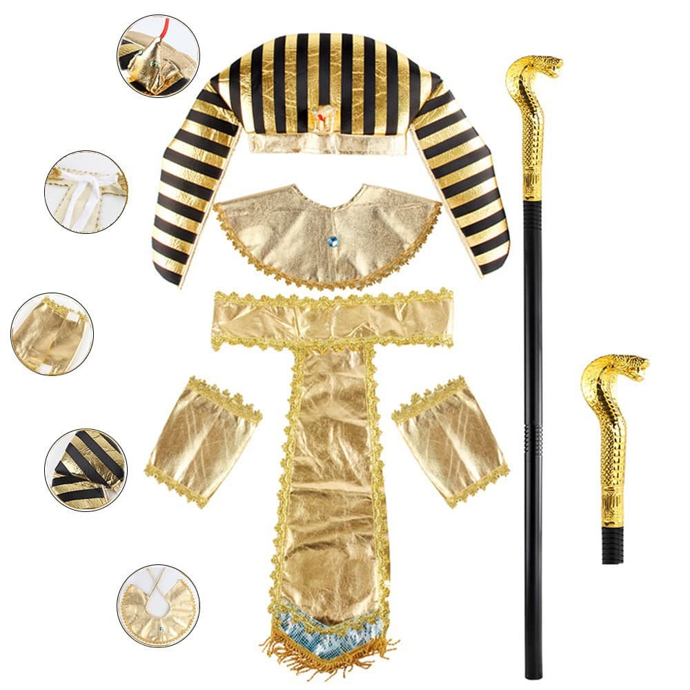Halloween Cosplay Egyptian Pharaoh Costume Accessories Scepter Prop Makeup Pharaoh King Party Outfit