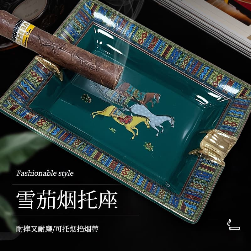Home Ceramic Cigar Ashtray Rectangular Large Capacity Two-Cigar Holder Smoking Ashtray Decorative Ornament Business Gift