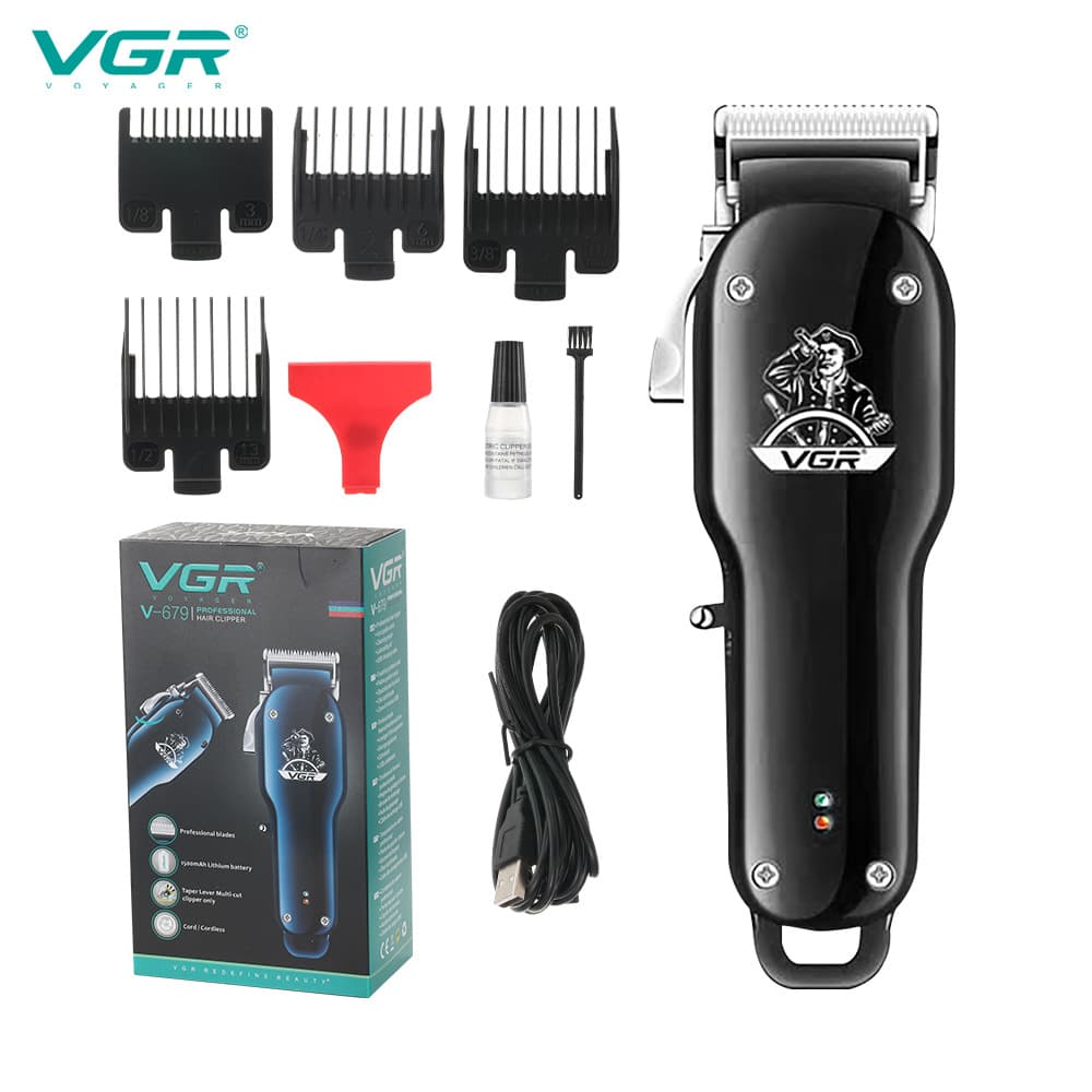 Adjustable VGR679 Hair Clipper Stainless Steel Blade USB Charging Multi-Size Limit Comb Hair Cutting Machine Barber Electric Trimmer
