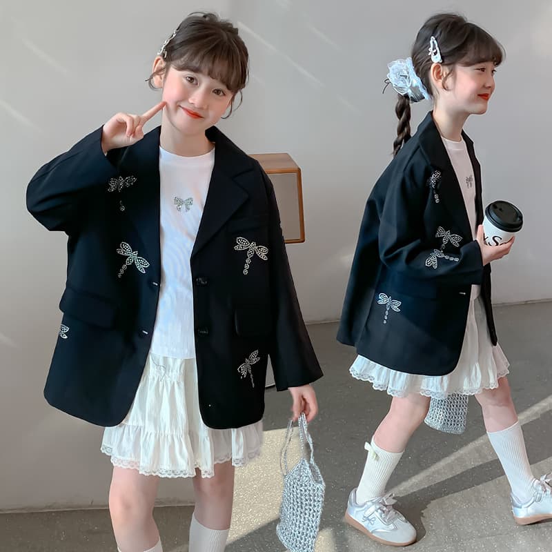 Girls' Blazer Spring Coat 2026 New Style, Korean Fashion Suit Jacket for Older Kids, Trendy Casual Top