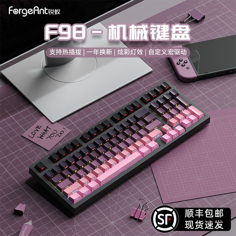 Ruiyi F98 Mechanical Keyboard Wired 98-Key Layout Hot-Swappable Office E-Sports Gaming Keyboard Side-Printed Full Key Anti-Ghosting