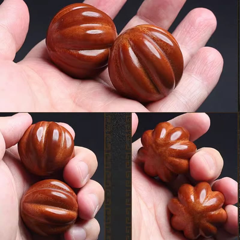 Handcrafted master-level Brazilian olive pit imported large material pumpkin bead handball hand-held piece, polished and colored to develop a patina.