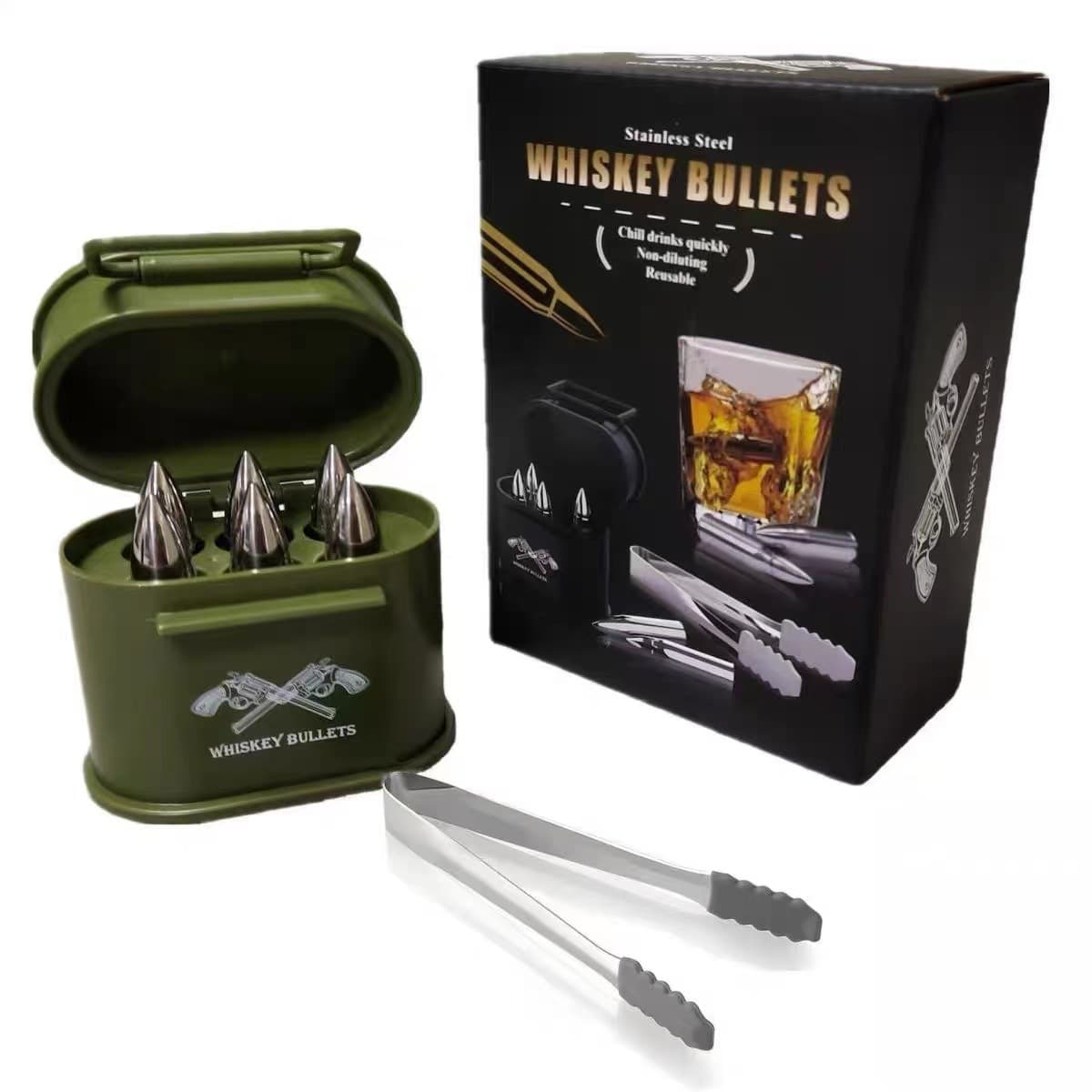 304 Stainless Steel Ice Cubes, Metal Ice Blocks for Whiskey and Wine Cooling, Bullet Shape