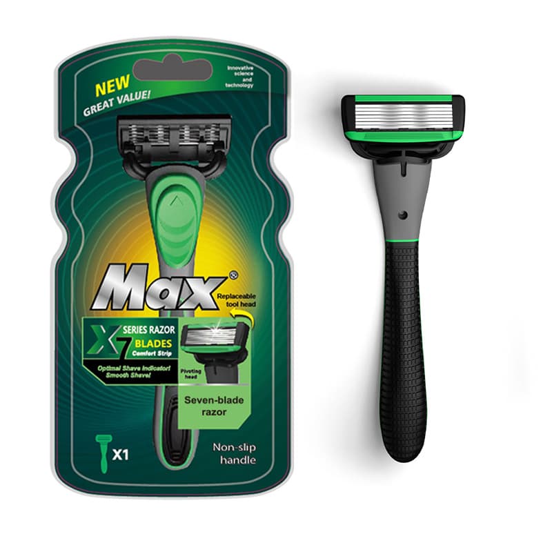 MAX 7-Layer Men's Manual Razor Replacement Heads, Swedish Stainless Steel Blades, Disposable Shaver