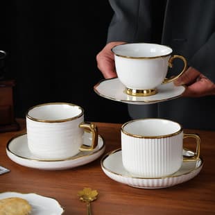 Gold Rim Coffee Cup and Saucer Set Premium Afternoon Tea Floral Tea Cup Milk Tea Cup Coffee Cup