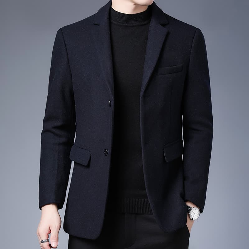 Business Casual 2023 Autumn/Winter Short Men's Suit, Solid Color Lapel Middle-Aged Gentleman Wool Men's Coat