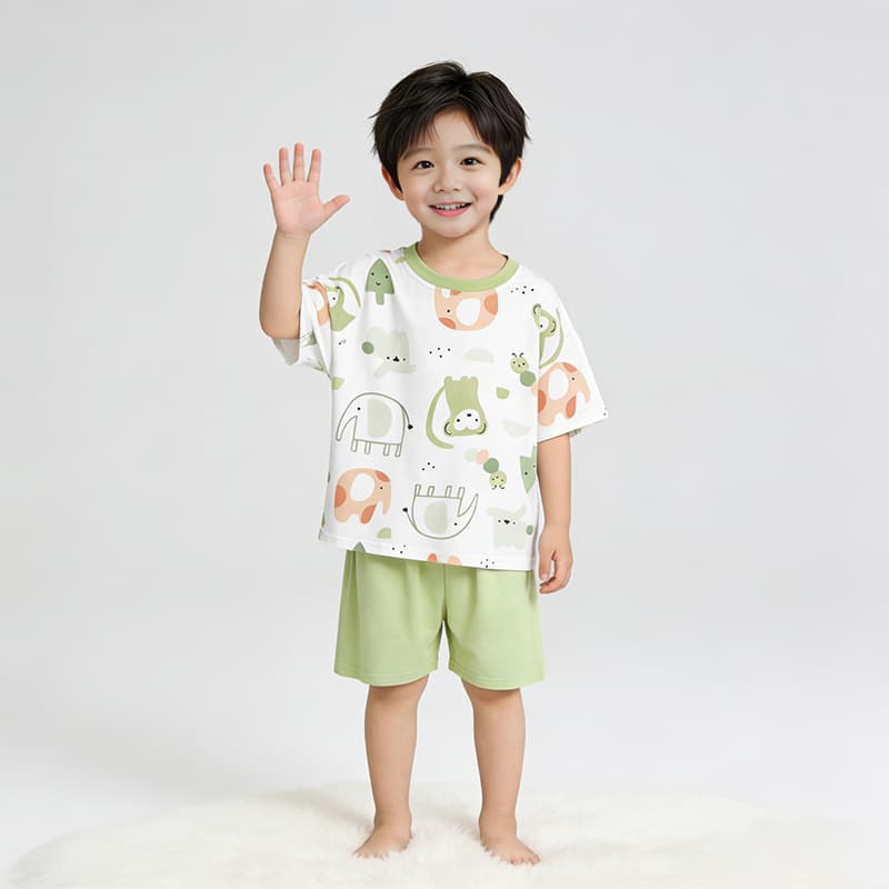 B401 Children's Pajamas Girls Cool Cotton Loungewear Summer Style Older Kids Boys Spandex Cotton Shorts Short Sleeve Set