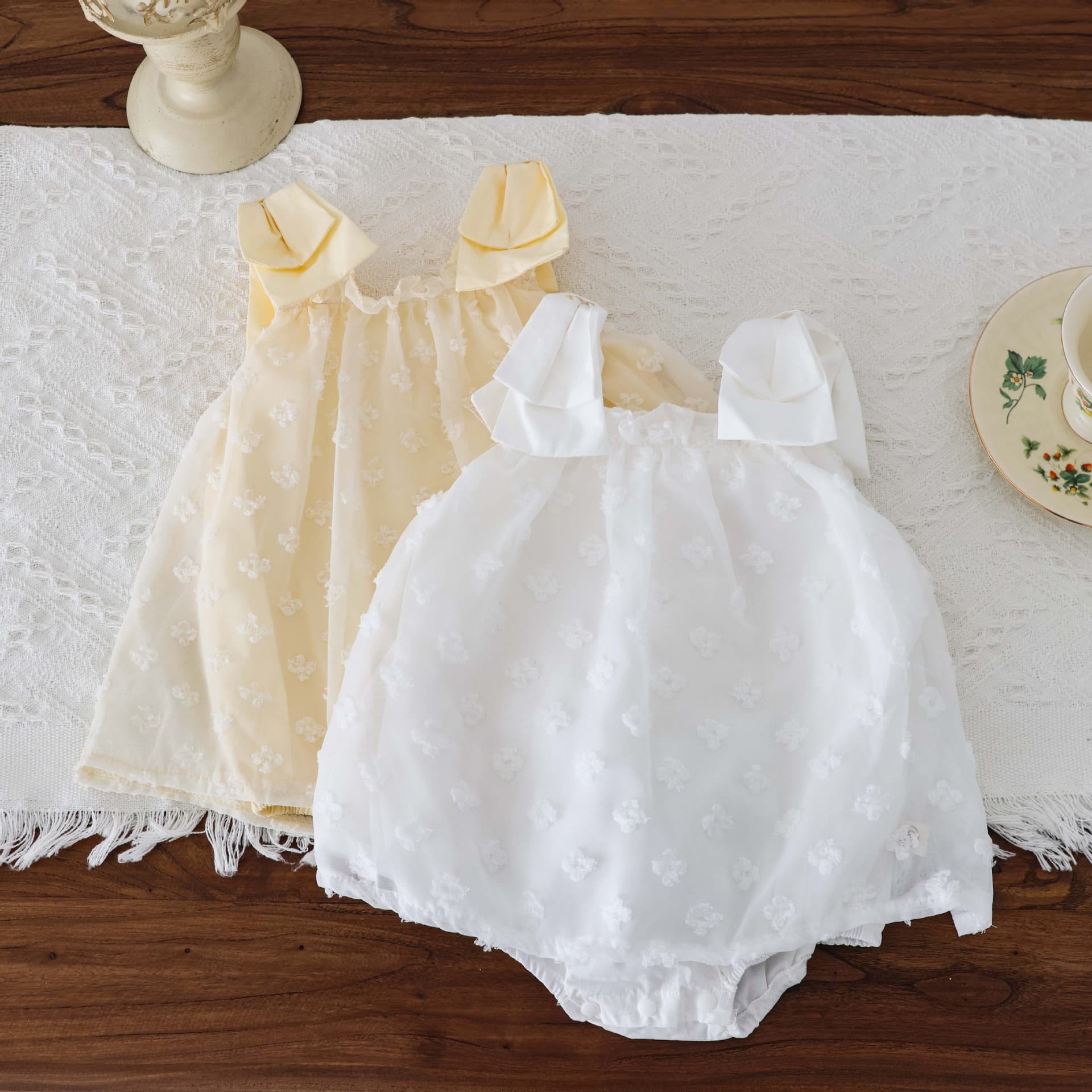 New Summer Infant Romper with Butterfly Knot Embroidered Tulle Skirt Cotton Princess Suit for Baby Girls Full Moon Celebration
