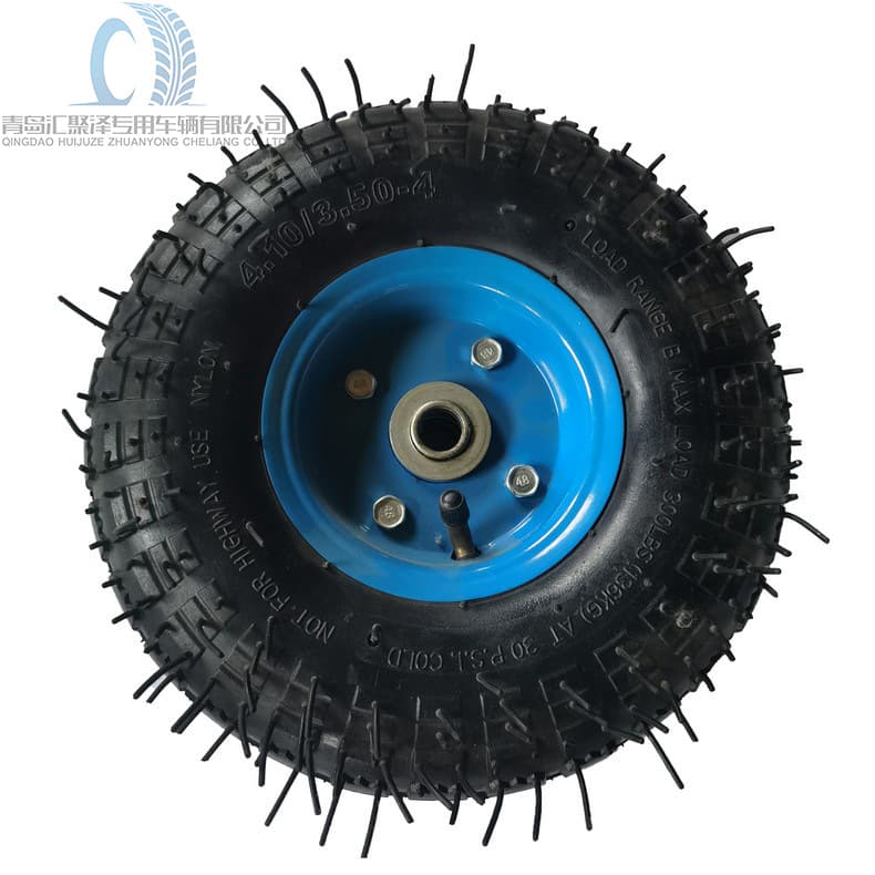 Huijuze 410/350-4 Handcart Inflatable Wheels with Metal Hub, 4.10/3.50-4 Tool Cart Wheels