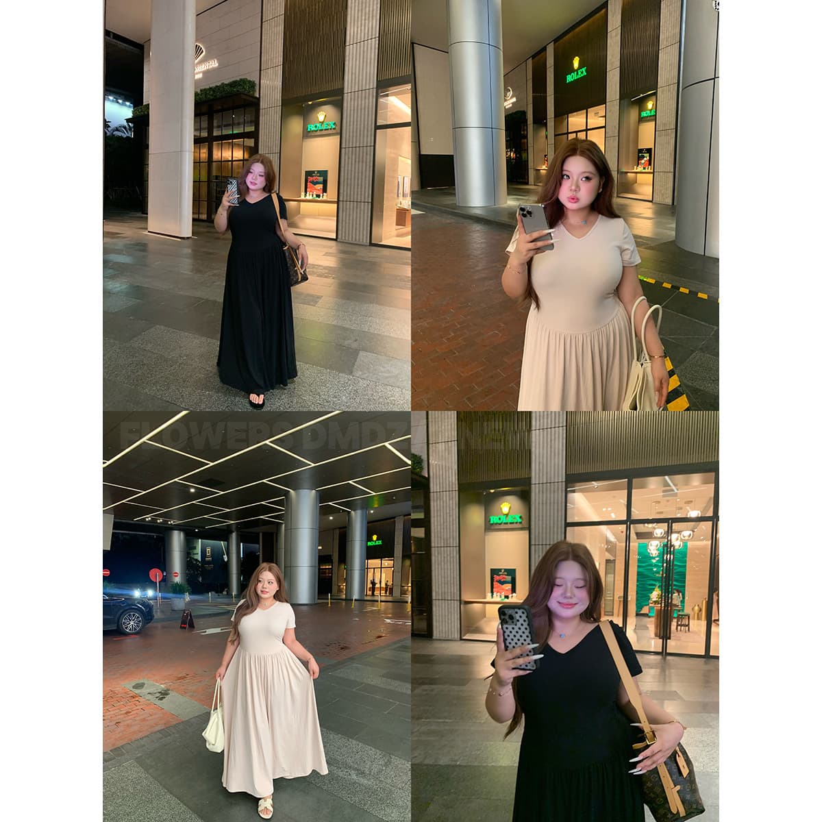 [V-Neck Drape Dress] Plus Size Short Sleeve Dress Waist Slimming V-Neck Dress Solid Color T-Shirt Long Dress