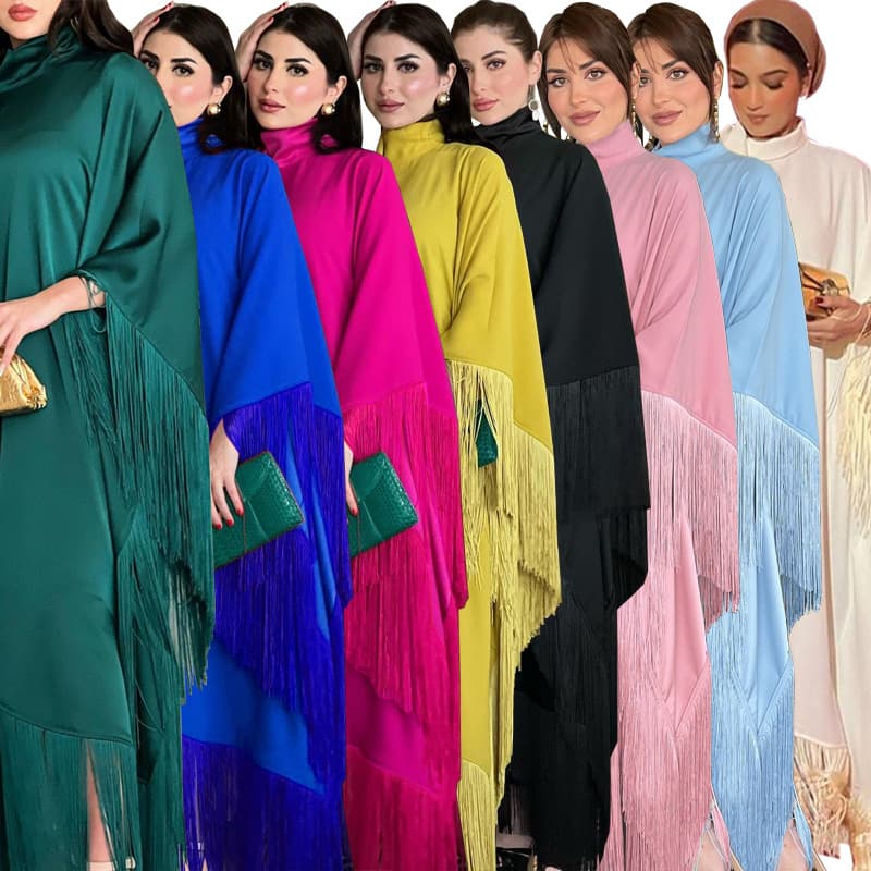 MQ061 2025 Women's Bat Sleeve Tassel Kaftan High Fashion Dress Modest Party Dress