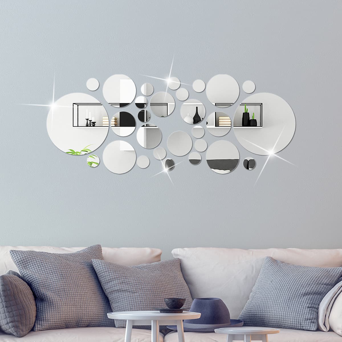 26/32 Pieces Large and Small Circle Mirror Wall Stickers, Round Mirror Fashion 3D Decorative Stickers, 15cm Large Circles