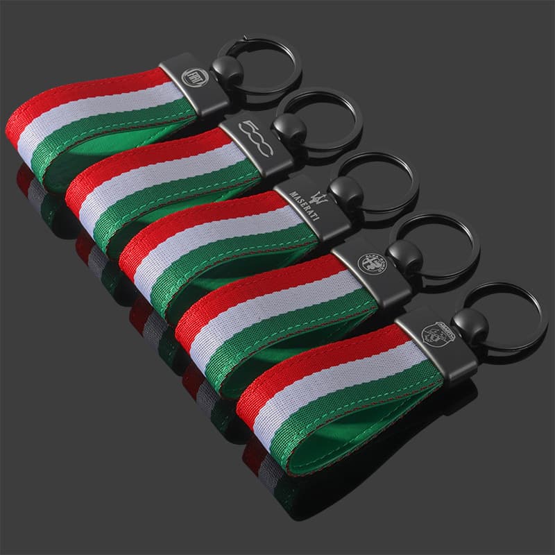 Alfa Romeo Fiat Abarth Maserati Nylon Webbing Car Emblem Keychain Pendant